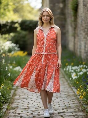 Maeve Coral Floral Halter Midi Dress